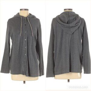 DKNY Gray Button Up Cotton Hoodie Cardigan Small